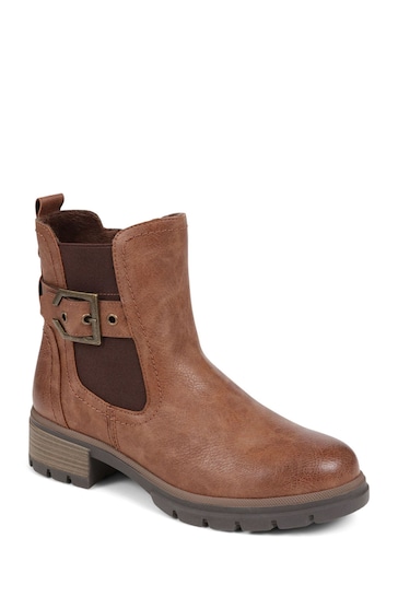 Pavers Relife Chunky Buckle Detail Brown Ankle Boots