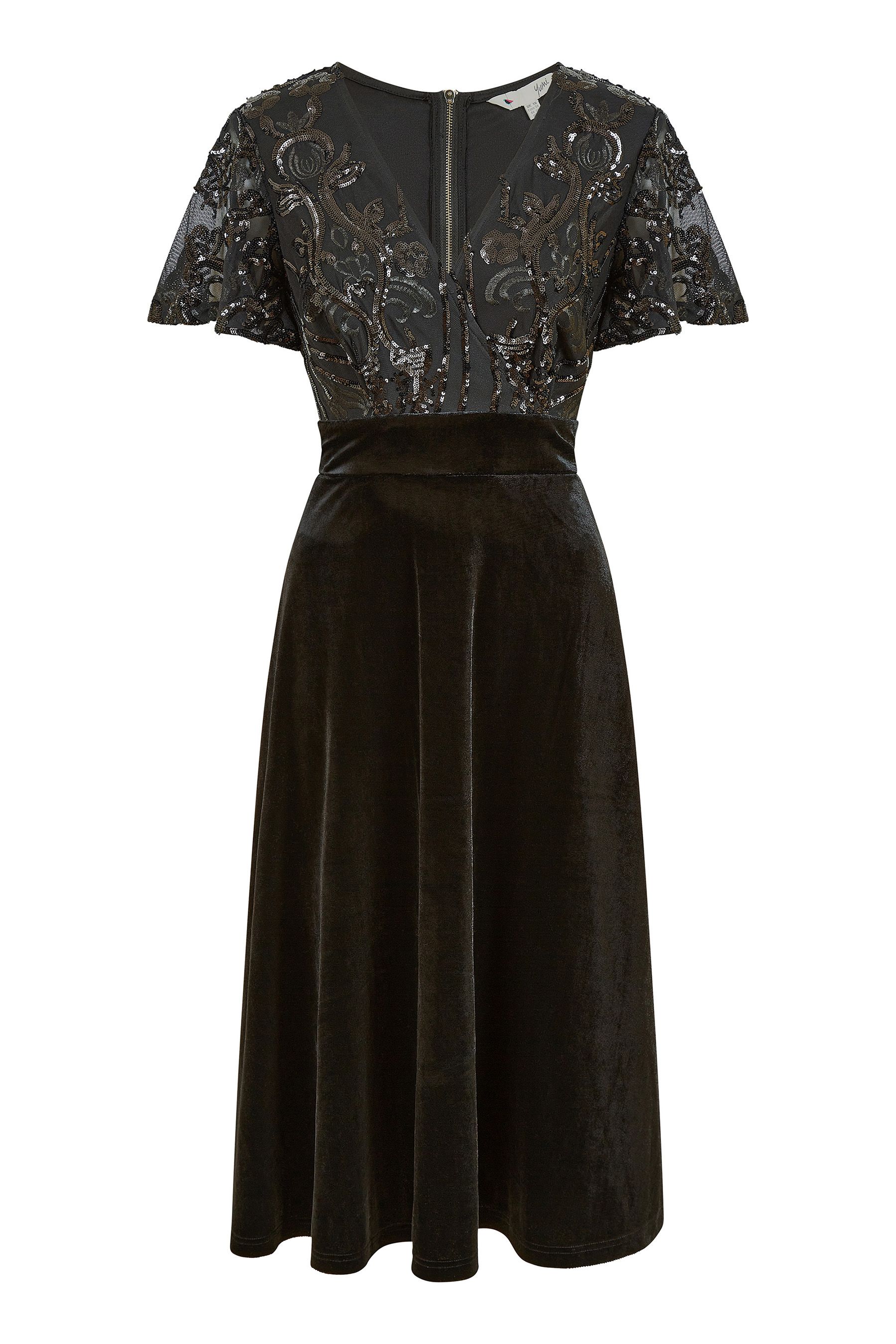 Buy Yumi Black Embellished Velvet Wrap Skater Midi Dress from the Next UK online shop
