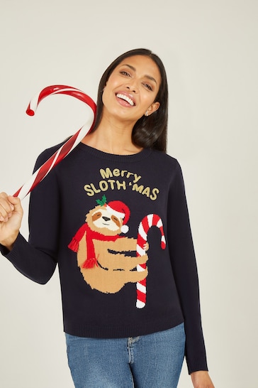 Yumi Blue Sloth Christmas Jumper