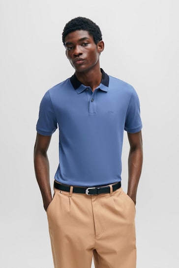 BOSS Blue Colourblock Collar Slim Fit Polo Shirt
