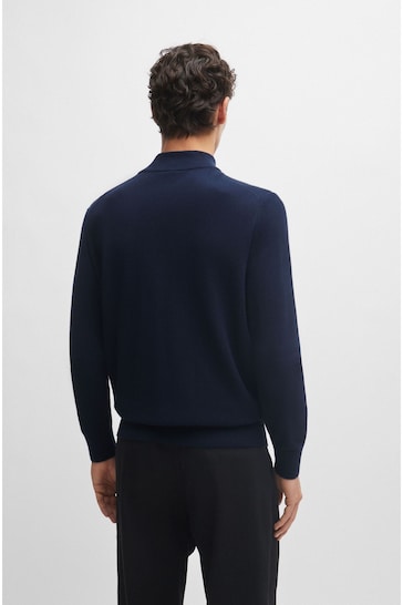 BOSS Dark Blue Zip Neck Premium Knitted Jumper