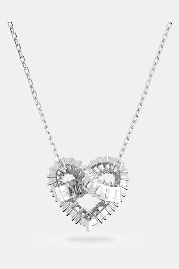 Swarovski Silver Tone Baguette Heart-Shaped Pendant Necklace