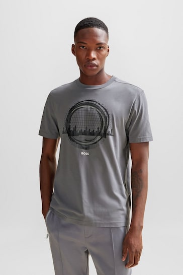 BOSS Grey Seasonal Graphic Print Regular Fit T-Shirt