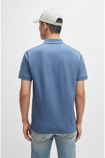BOSS Mid Blue Slim Fit Stretch-Cotton Polo Shirt With Logo Patch