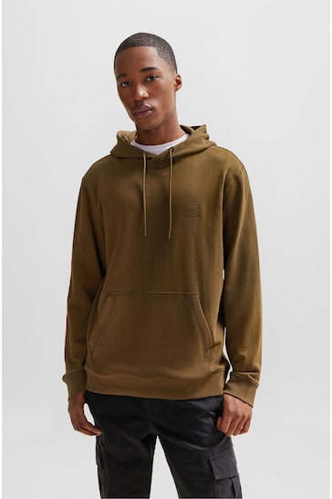 BOSS Green Logo-Patch Hoodie In Cotton Terry
