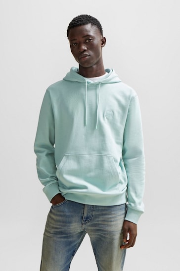 BOSS Blue Light Logo-Patch Hoodie In Cotton Terry