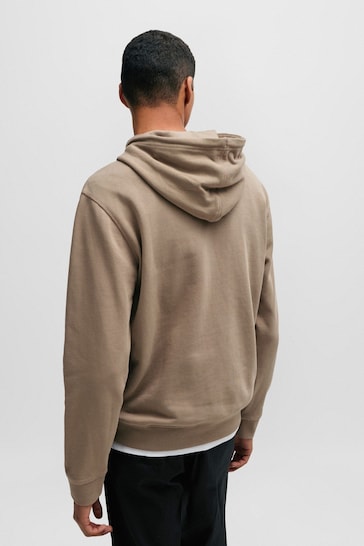 BOSS Brown Logo-Patch Hoodie In Cotton Terry