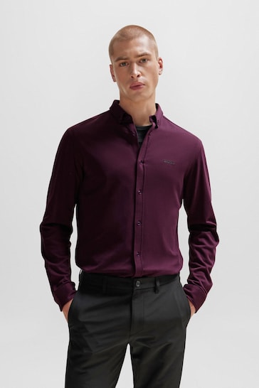 BOSS Purple Cotton Pique Regular Fit Shirt