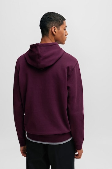 BOSS Purple Logo-Patch Hoodie In Cotton Terry