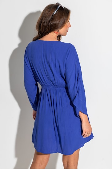 Pour Moi Blue LENZING™ ECOVERO™ Viscose Crinkle O Ring Beach Cover-Up