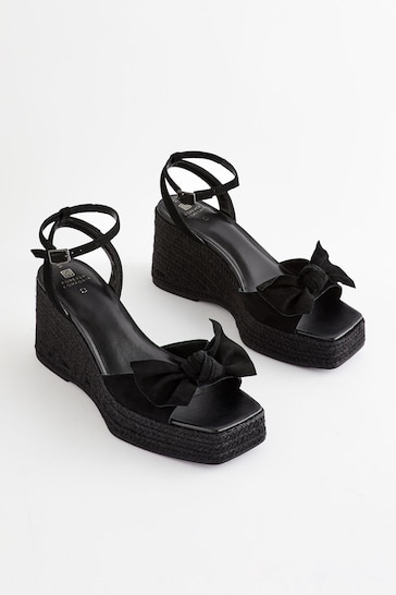 Black Forever Comfort® Leather Bow Wedges