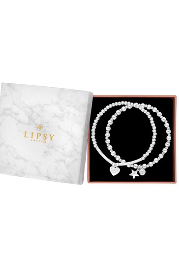 Lipsy Jewellery Silver Tone Polished Ball Charm Bracelets 2 Pack