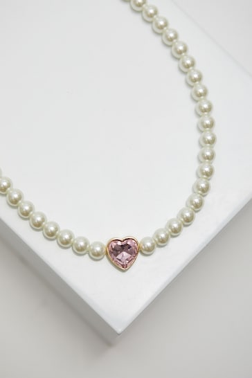 Lipsy Jewellery Gold Tone Pearl Heart Choker Gift Boxed Necklace