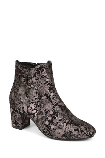 Pavers Heeled Floral Black Ankle Boots