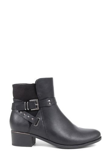 Pavers Buckle Detail Black Ankle Boots