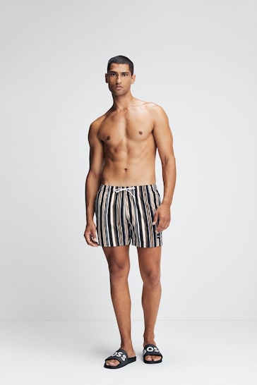 BOSS Blue Fully Lined Swim Shorts In Striped Quick Dry Fabric