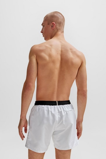 BOSS White Contrast-logo Swim Shorts In Recycled Material