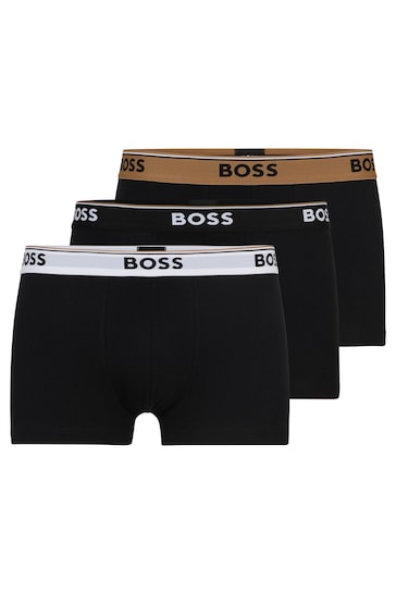 BOSS Black/Tan Three-Pack of Stretch-Cotton Trunks With Logo Waistbands