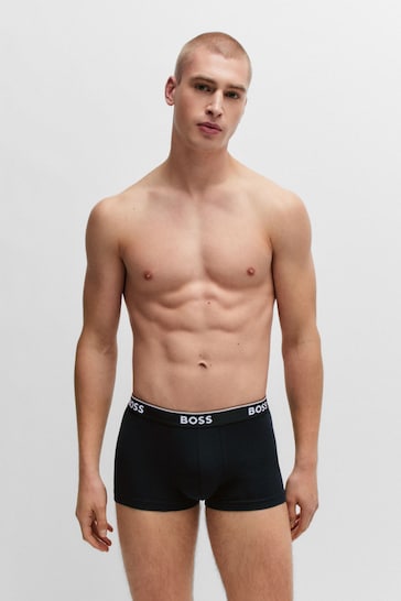 BOSS Black/Tan Three-Pack of Stretch-Cotton Trunks With Logo Waistbands