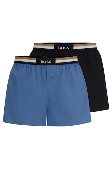 BOSS Blue Of Cotton Pyjama Shorts With Signature Waistbands 2 Pack