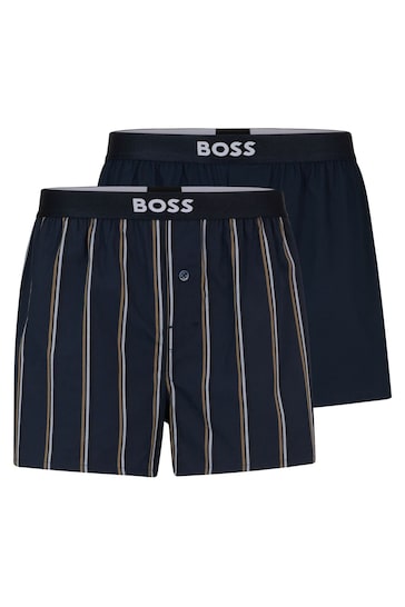 BOSS Blue Cotton Pyjama Shorts 2 Pack With Logo Waistbands