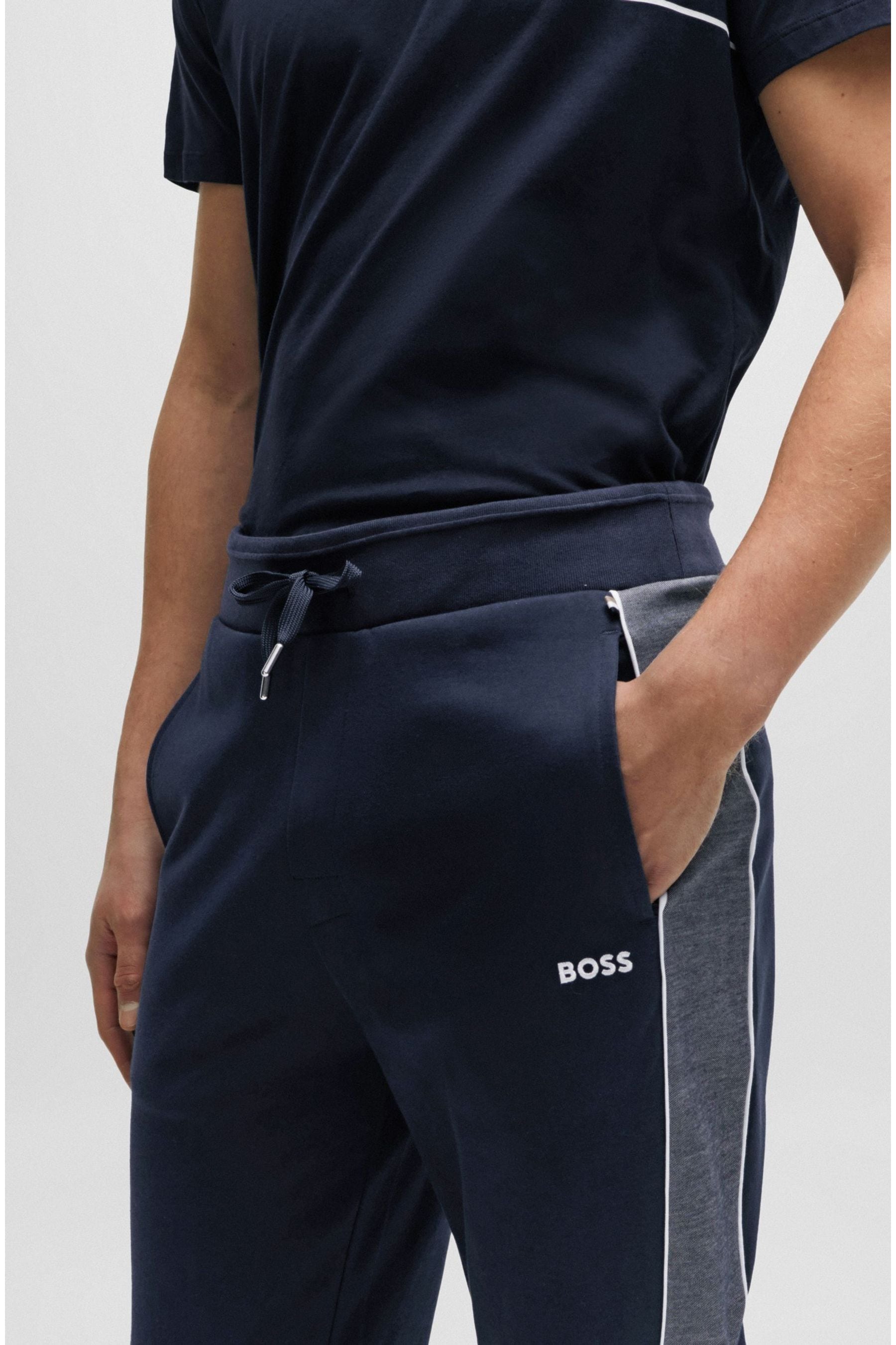 Buy BOSS Blue Cotton Blend Joggers With Embroidered Logo from the