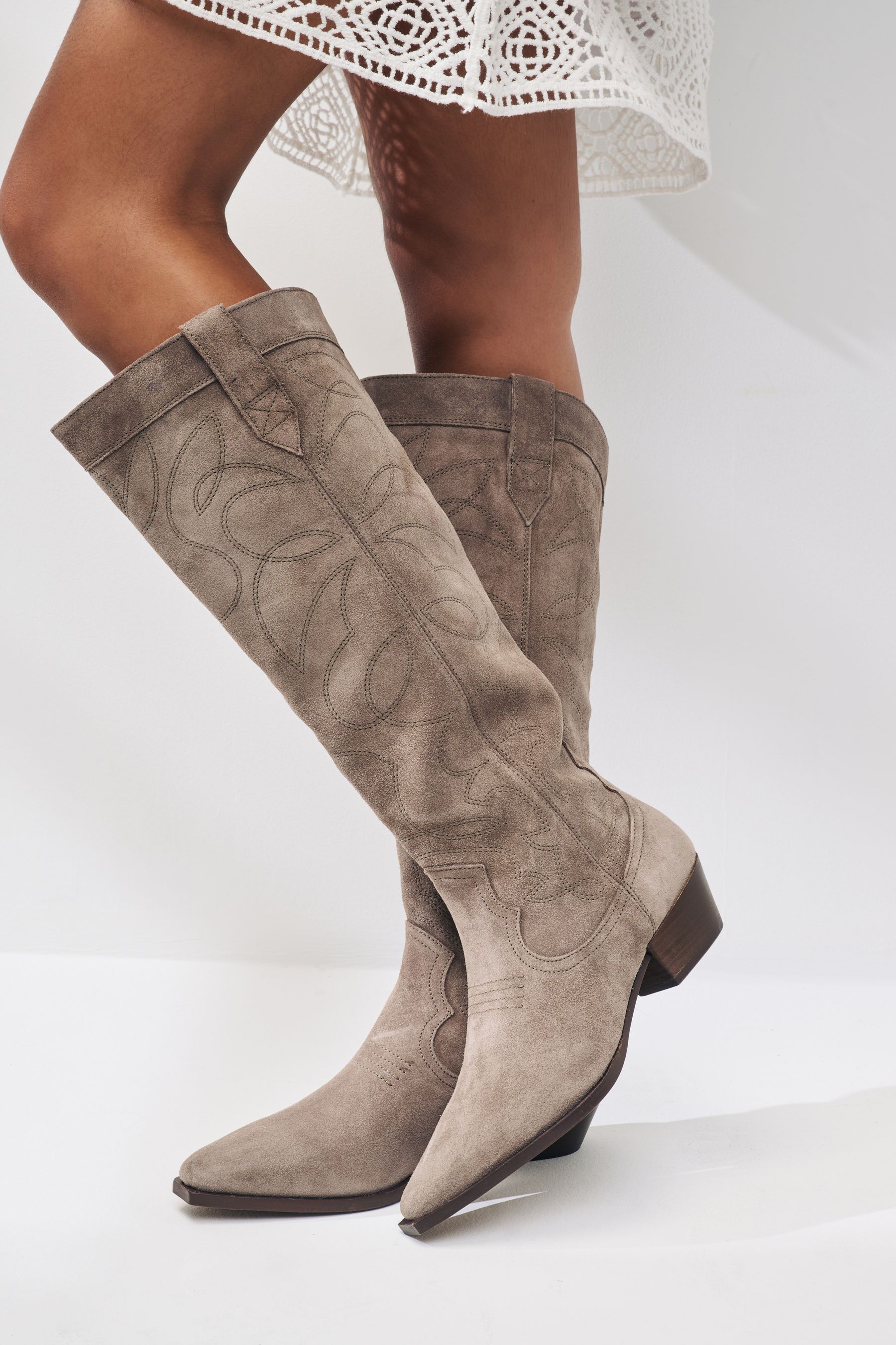 Buy Mink Brown Forever Comfort Stitched Detail To The Knee Western Cowboy Boots from the Next UK online shop