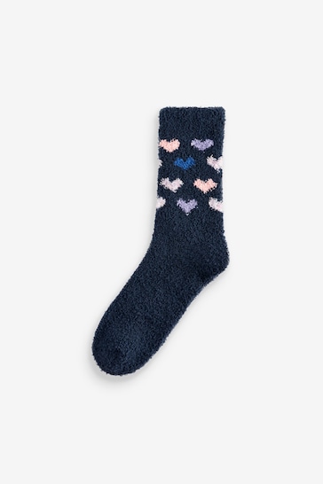 Navy/Purple Hearts Cosy Ankle Socks 4 Pack