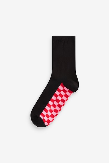 Bright Checkerboard Black Footbed Ankle Socks 5 Pack