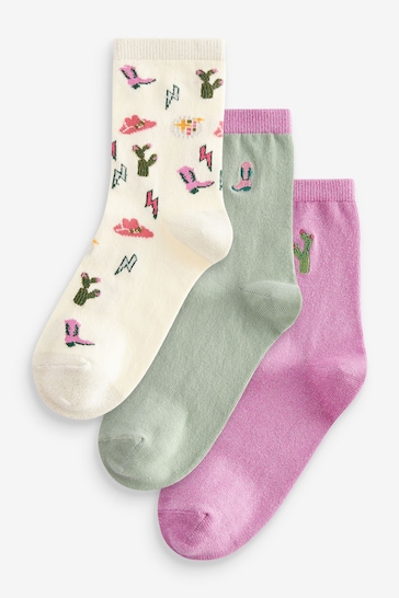Teal/Pink Sparkle Cowgirl Ankle Socks 3 Pack