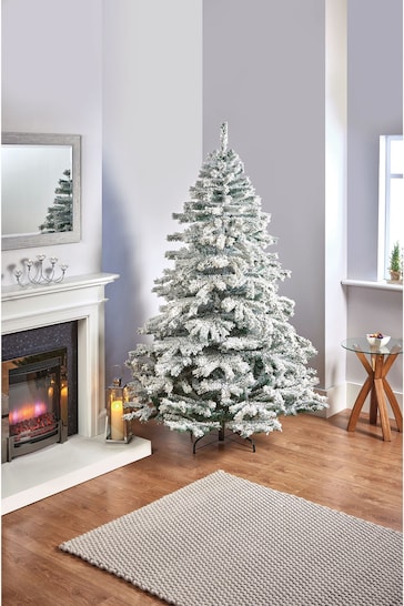 Premier Decorations Ltd Green 6ft Flocked Mountain Pine PVC Flocked Christmas Tree