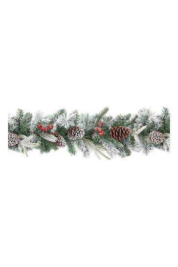 Premier Decorations Ltd Green 2.7M Flocked Berries and Cones Christmas Garland