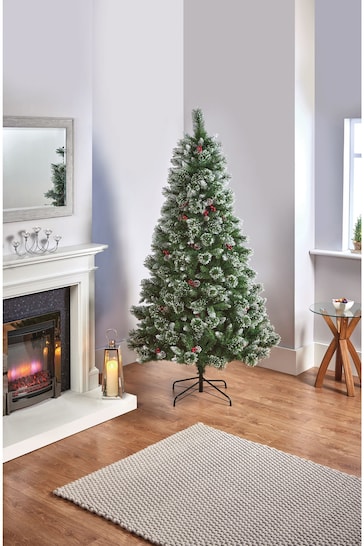 Premier Decorations Ltd Green 6ft Sugar Pine PVC Christmas Tree with Iced Tips, Berries & Cones