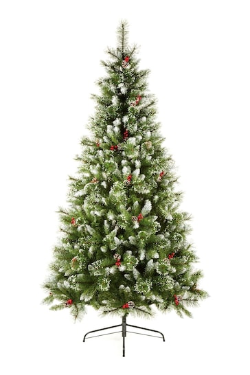 Premier Decorations Ltd Green 6ft Sugar Pine PVC Christmas Tree with Iced Tips, Berries & Cones