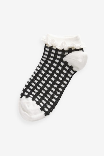 Black/White/Yellow Broderie Frll Trainers Socks 5 Pack