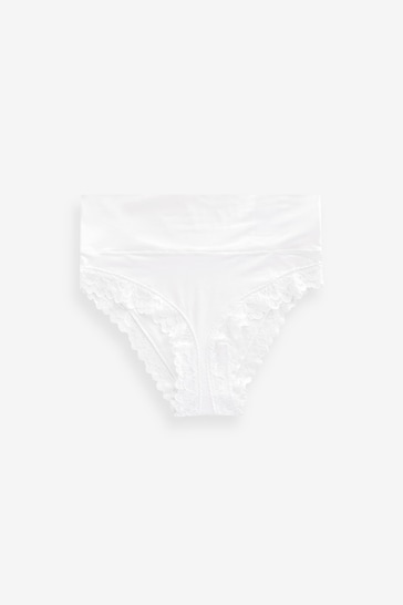 White High Rise High Leg Ultimate Comfort Brushed Lace Trim Knickers