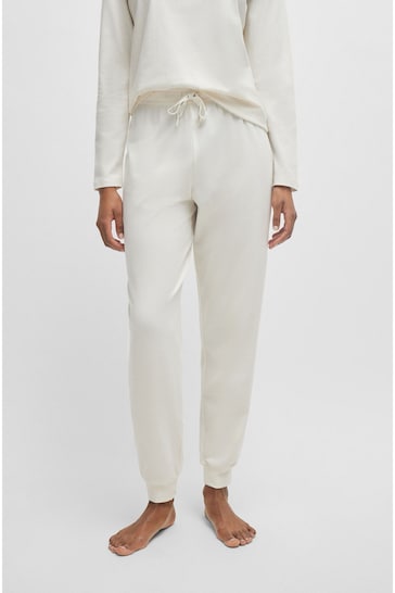 HUGO Cuffed White Pyjama Bottoms in Stretch Cotton With Branded Drawcords