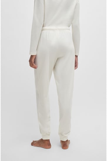 HUGO Cuffed White Pyjama Bottoms in Stretch Cotton With Branded Drawcords
