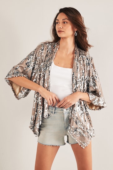 Silver Sequin Jacket Cover-Up