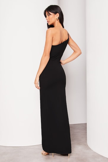 Lipsy Black/White Tall One Shoulder Chain Strap Split Detail Maxi Dress