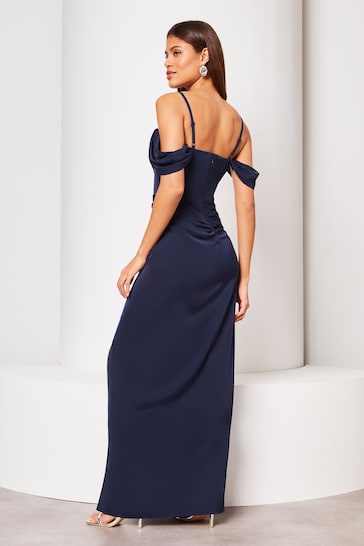 Lipsy Navy Blue Tall Cowl Lace Cami Drape Maxi Dress