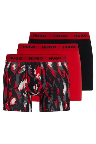 HUGO Red Stretch Cotton Boxer Briefs with Logo Waistbands 3 Pack