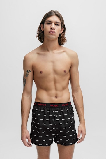 HUGO Green Cotton Boxers Shorts With Logo Waistbands 3 Pack