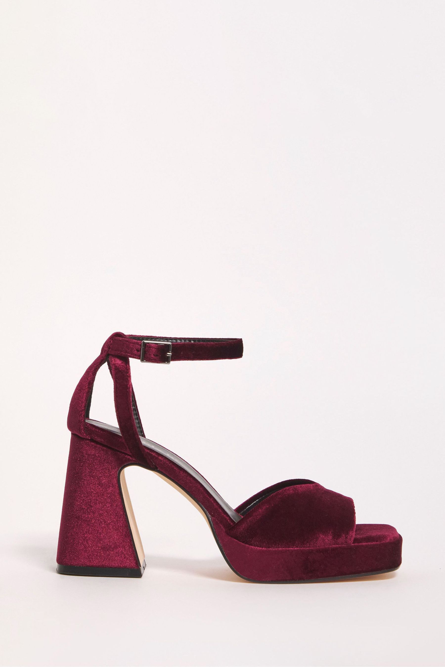 Buy Simply Be Red Wide Fit Burgundy Platform Flared Heel Sandals