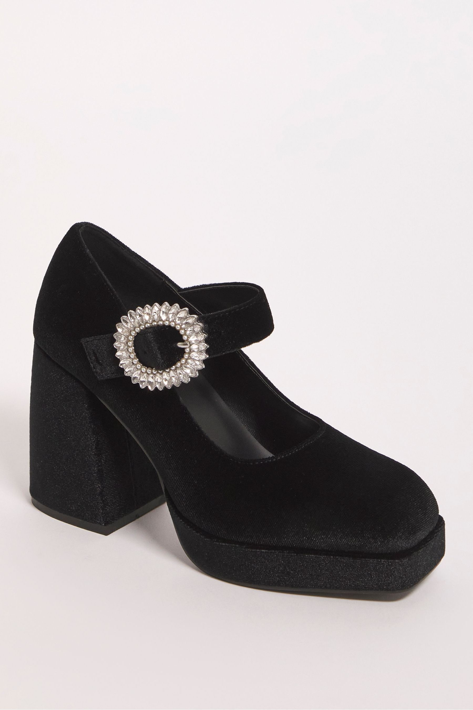 Buy Simply Be Black Mary Jane Platform Heeled Shoes With Diamante