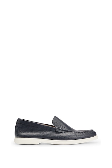 BOSS Blue Tumbled-Leather Loafers With Contrast Outsole