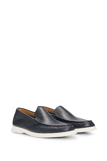 BOSS Blue Tumbled-Leather Loafers With Contrast Outsole