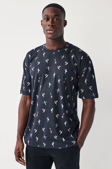 Navy Hummingbird Print T-Shirt