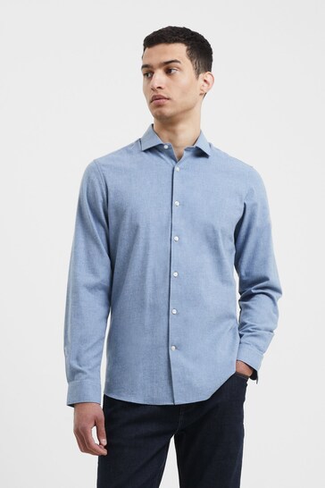 French Connection Blue Brushed Melange Long Sleeve Shirt