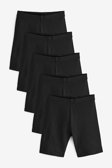 Black Longer Length 5 Pack Cotton Rich Stretch Cycle Shorts (3-16yrs)